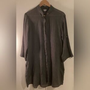 Cosmo’s Women's Sheer Grey  Cotton Shirt. Long Button Up, Med